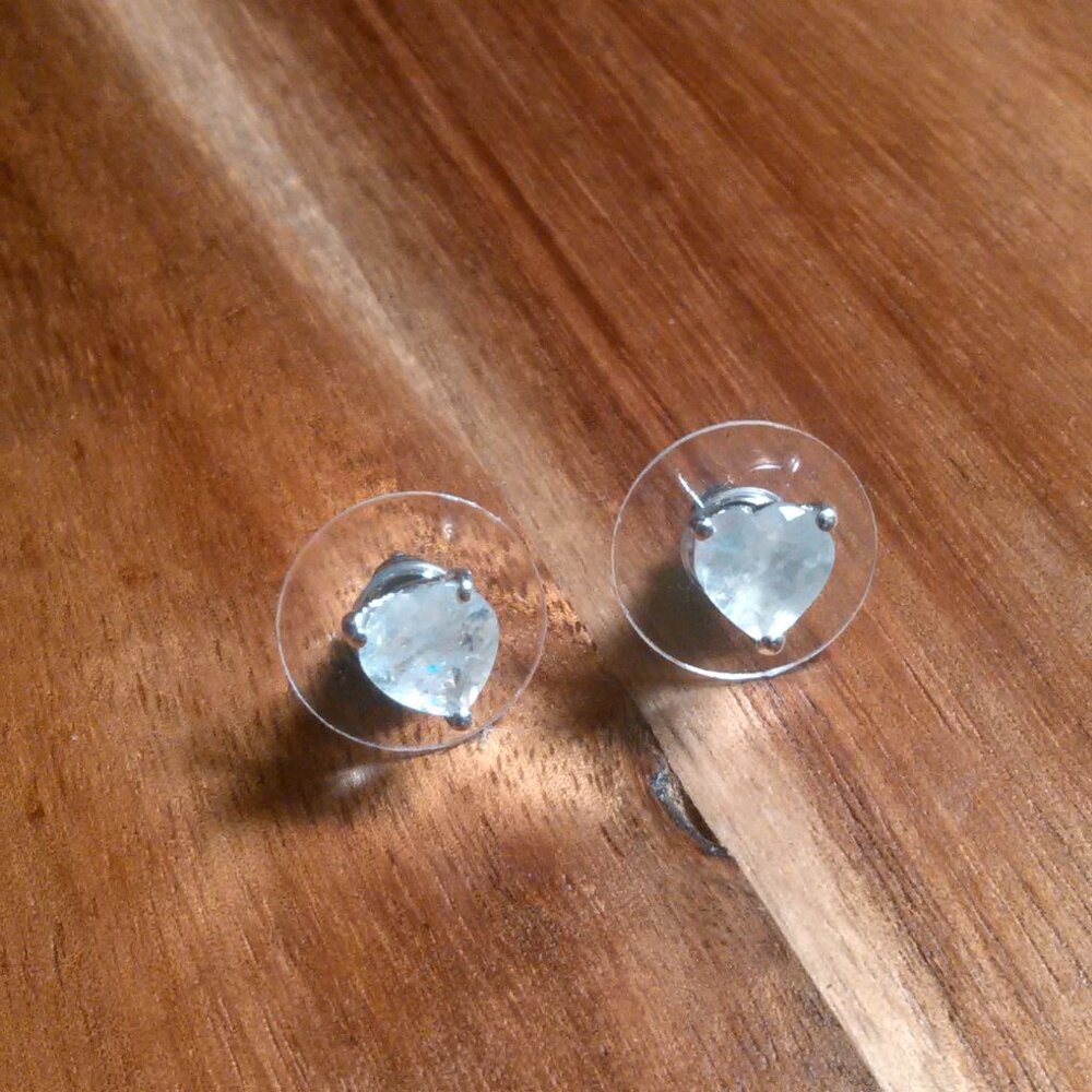 Moon Glow Moonstone Sterling Silver Heartlight Glow Heart Stud Earrings - Picture 4 of 11